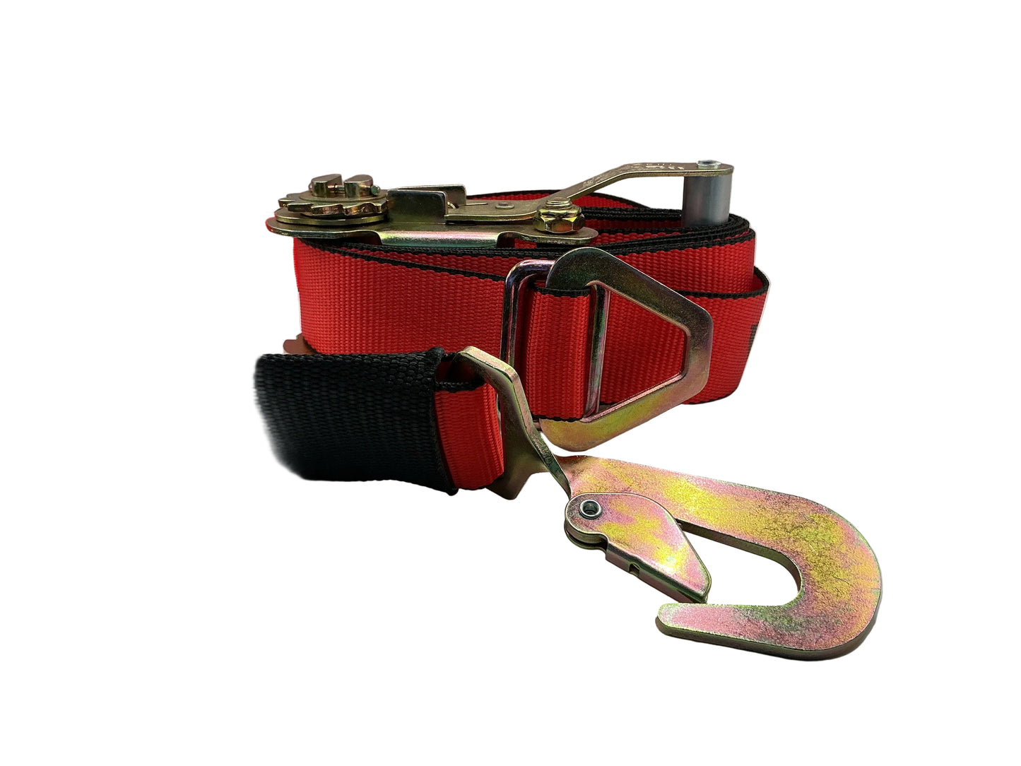 2" x 8' Spin Free Auto Ratchet Tie Down (RED) w/Twisted Flat Hooks Combo