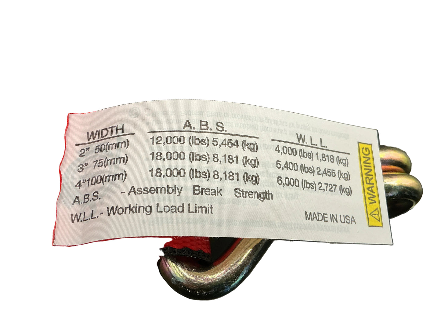 2"x 8' FIXED END RATCHET w/WIRE HOOK (RED WEB)