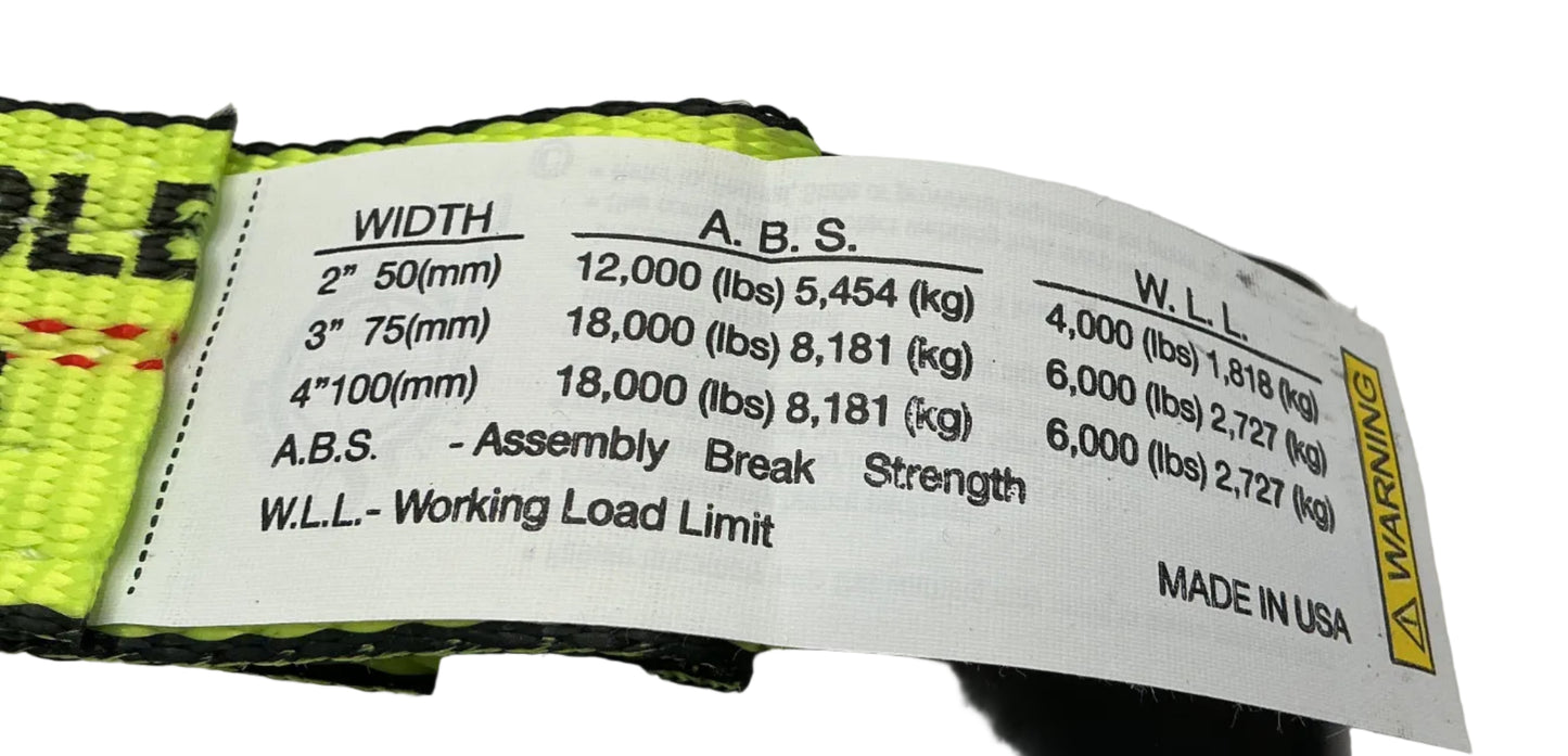2"x 12" Short Wide Handle Ratchet strap (High Viz) w/Wire Hook