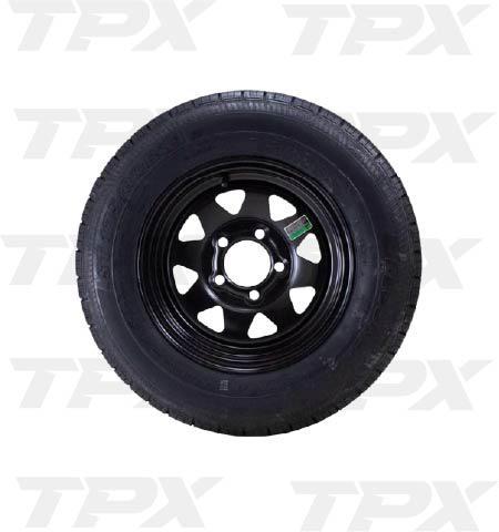 BLACK SPOKE 225/75 R15"  X 6" 8PLY  5 ON 5  W/ W/WANDA TIRE