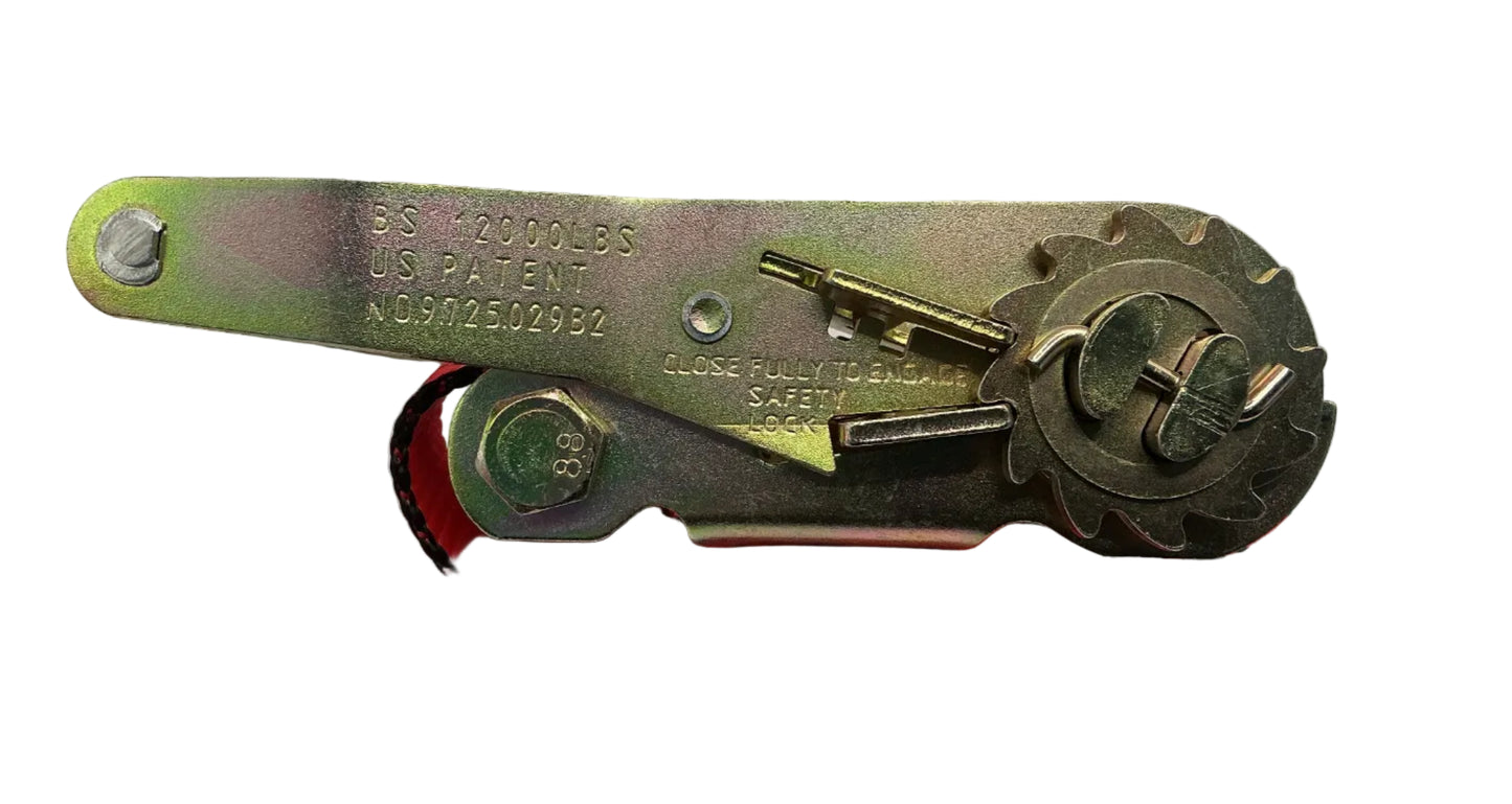 2"x 12" Short Wide Handle Ratchet strap (RED) w/Wire Hook
