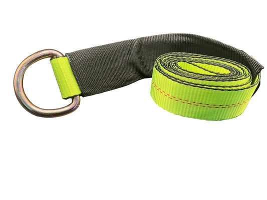 2"x 8' STRAP WITH ROUNDED D-RING W/CORDURA SLEEVE-High Viz