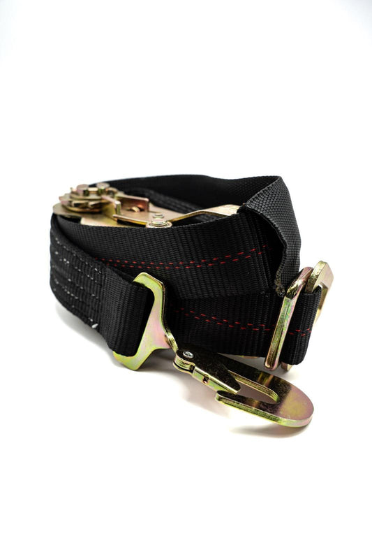 2" x 8' Spin Free  Auto Ratchet Tie Down (BLACK) w/Twisted Flat Hooks Combo