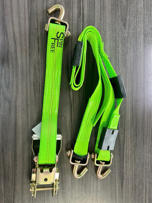 2"x10' SPIN FREE RATCHET STRAP SWIVEL WITH DOUBLE J WIRE, HOOKS AND RUBBER BLOCKIS