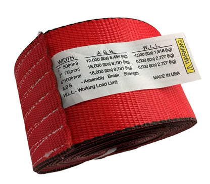 4"x30' WINCH STRAP WITH FLAT HOOK RED