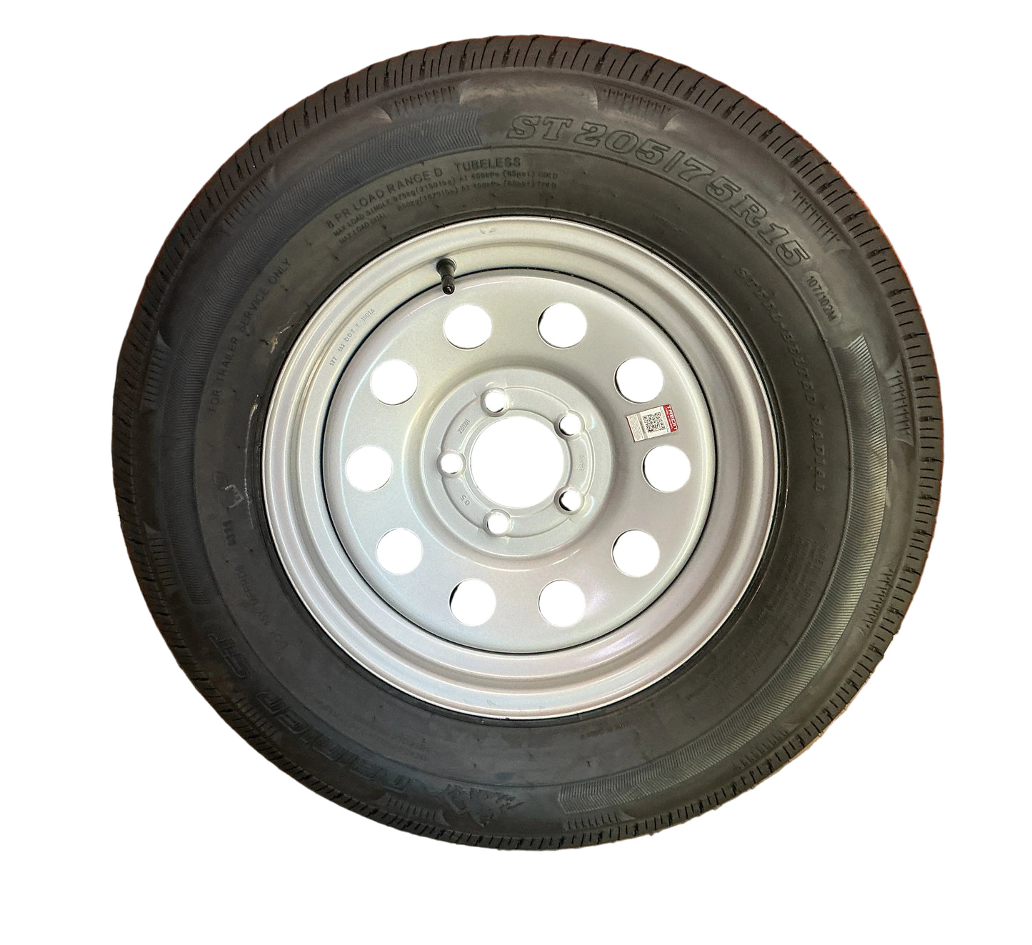 SILVER/GRAY  MOD  205/75 R15 8 ply15x5"  5on4.5 with Rainier Tire