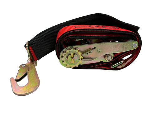 2" x 8' Spin Free  Auto Ratchet Tie Down (RED) w/Twisted Flat Hooks Combo