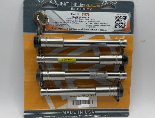 HITCH LOCKS FOR B&W 2IN & 2.5IN TOW & STOW 10K LB & 18K LB-W LOCK FOR 3.0IN 4 PK MIX.
