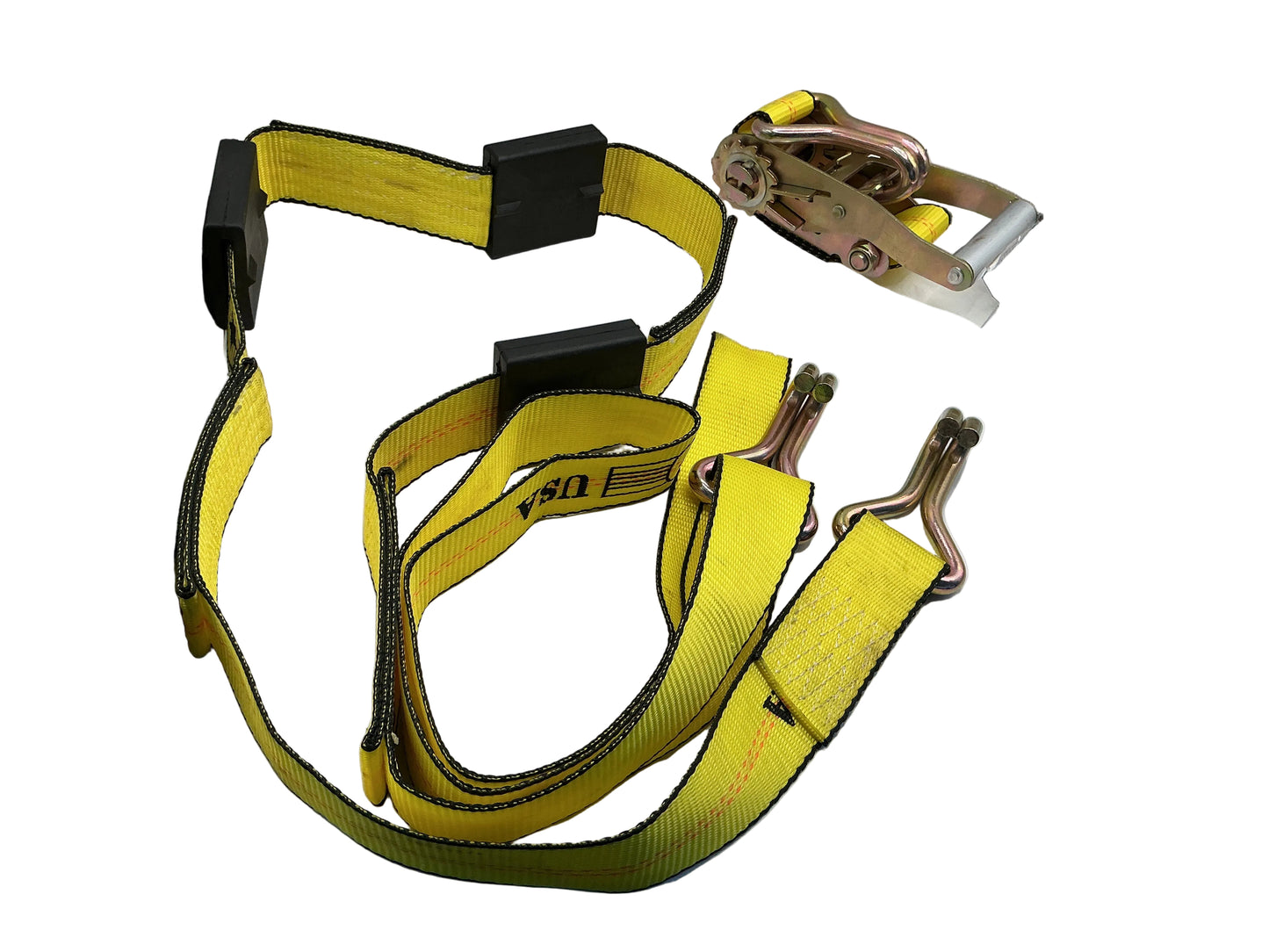 2"x10' SPIN FREE RATCHET STRAP WITH DOUBLE WIRE, HOOKS AND RUBBER BLOCKS
