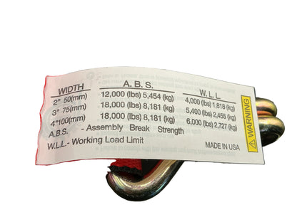 2"x 8' FIXED END RATCHET w/WIRE HOOK (RED WEB)