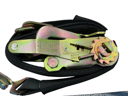 2" x 8' Spin Free  Auto Ratchet Tie Down (BLACK) w/Twisted Flat Hooks Combo