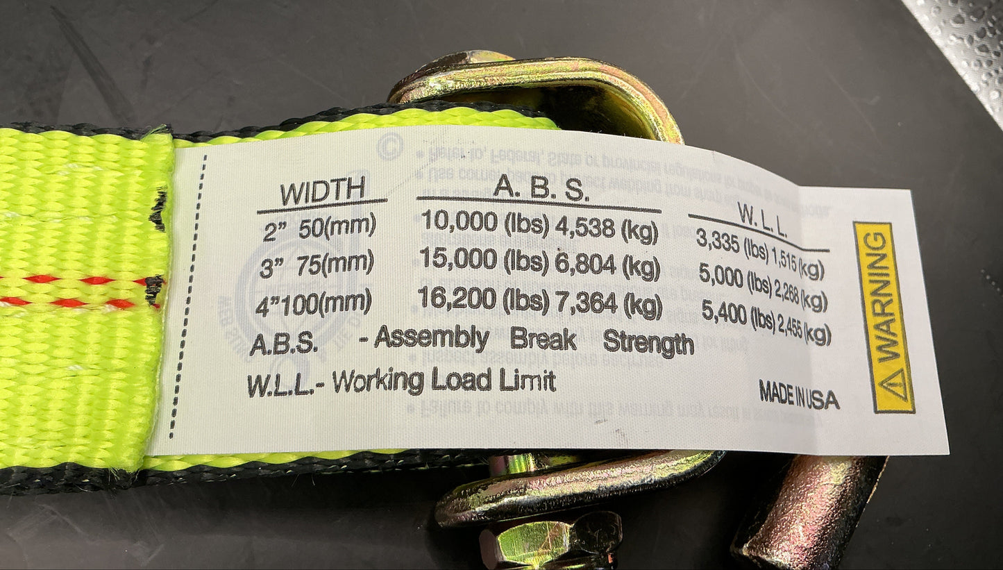 2" x 1' spin free  ratchet w/SSJH Fixed end (High Viz)