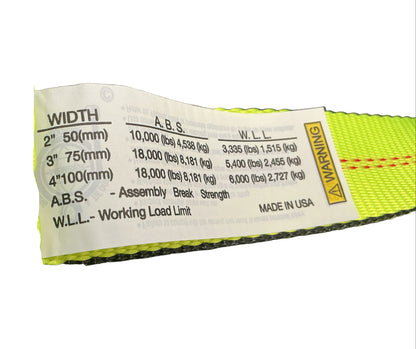2"x 8' STRAP WITH ROUNDED D-RING W/CORDURA SLEEVE-High Viz