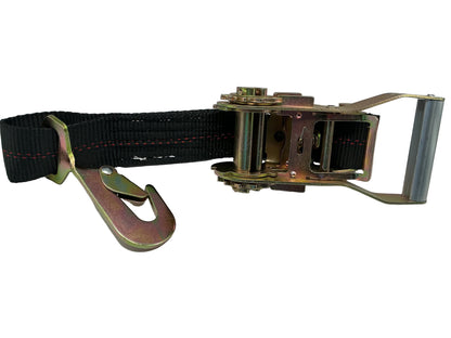 2" x 8' Spin Free  Auto Ratchet Tie Down (BLACK) w/Twisted Flat Hooks Combo