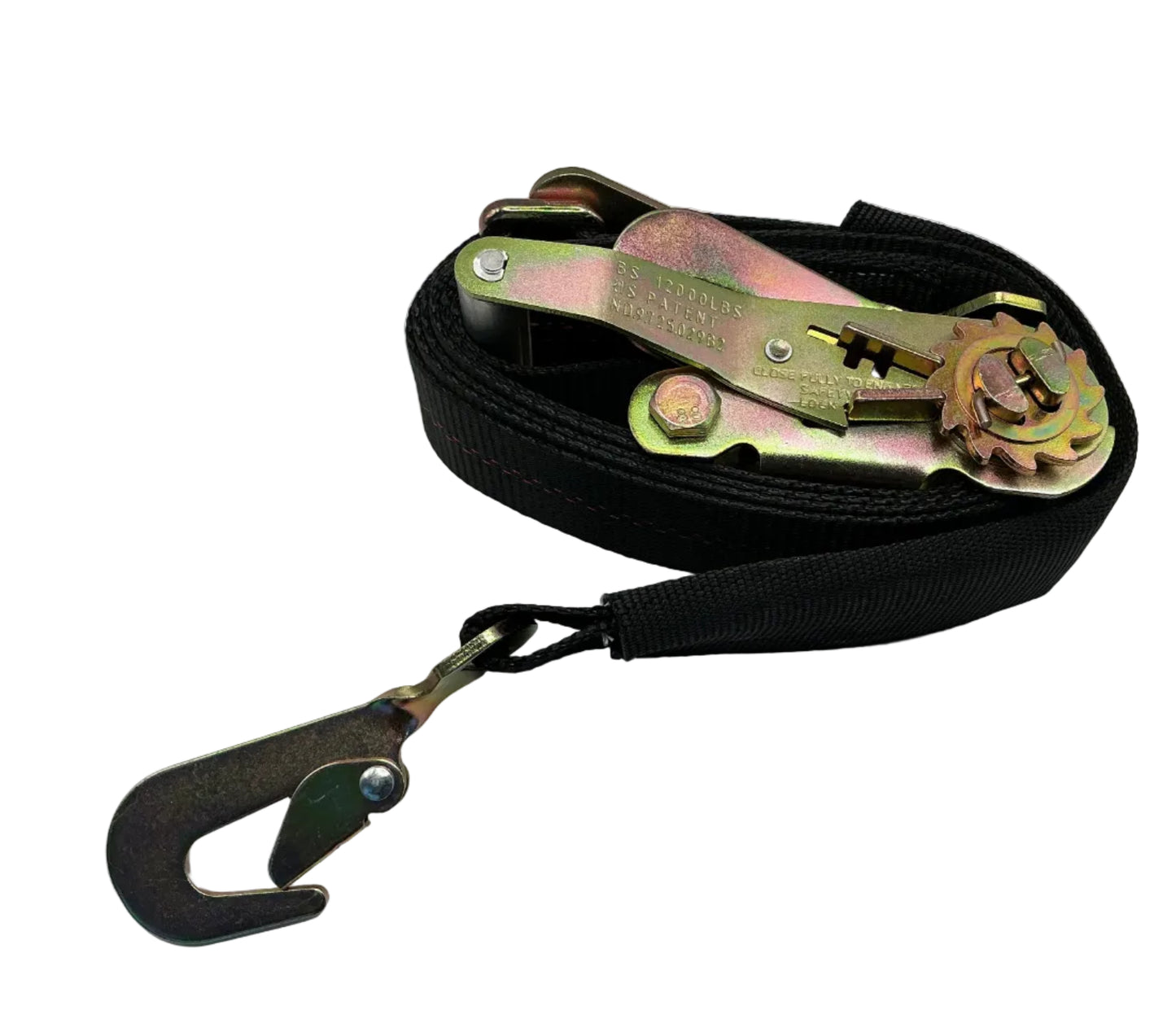 2" x 8' Spin Free  Auto Ratchet Tie Down (BLACK) w/Twisted Flat Hooks Combo