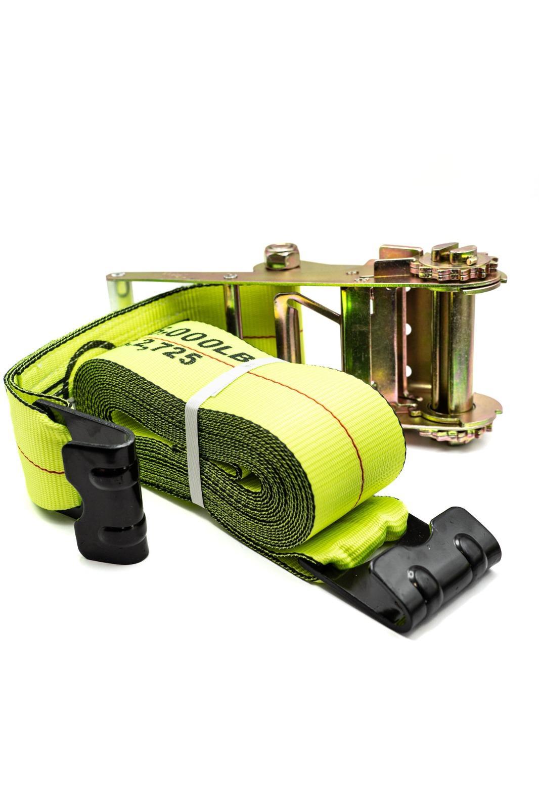 4" x 30' RATCHET STRAP W/FLAT HOOKS High Viz